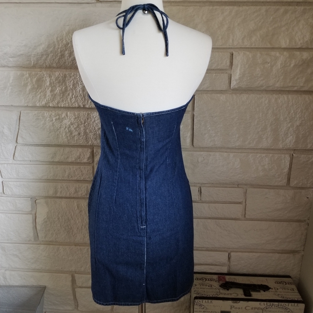 🛑SOLD!🛑 Old Navy Dark Wash Denim Halter Dress - Picture 3 of 6